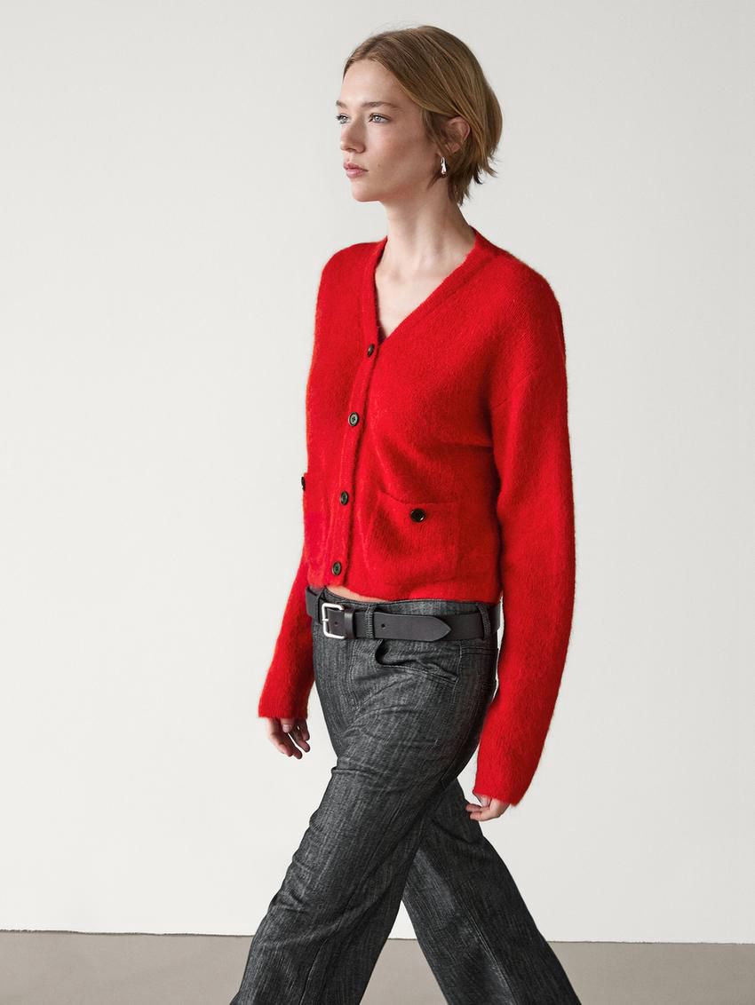 Massimo Dutti V-neck Alpaca Blend Women Cardigan Red | US-QD5410786