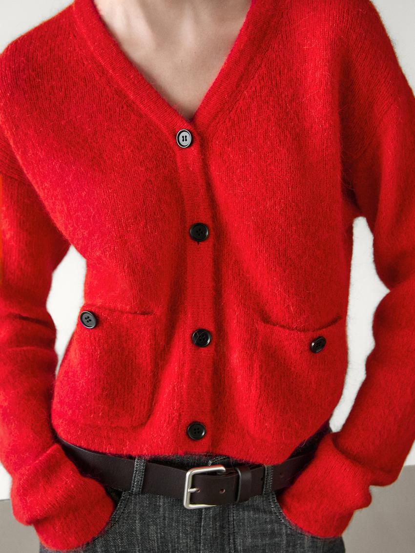 Massimo Dutti V-neck Alpaca Blend Women Cardigan Red | US-QD5410786