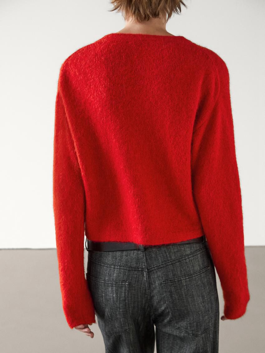 Massimo Dutti V-neck Alpaca Blend Women Cardigan Red | US-QD5410786