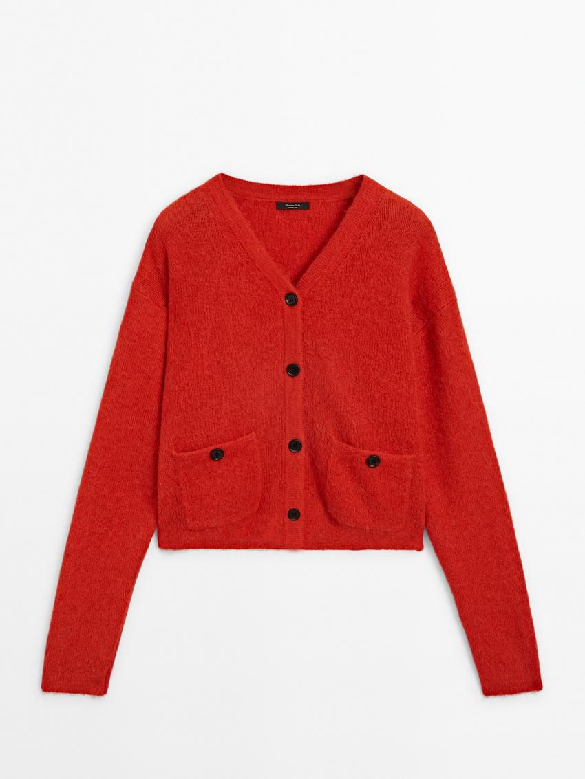 Massimo Dutti V-neck Alpaca Blend Women Cardigan Red | US-QD5410786