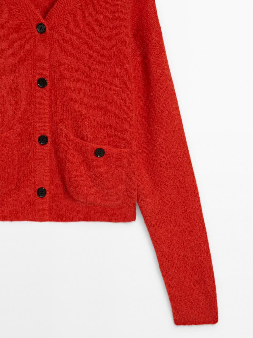 Massimo Dutti V-neck Alpaca Blend Women Cardigan Red | US-QD5410786