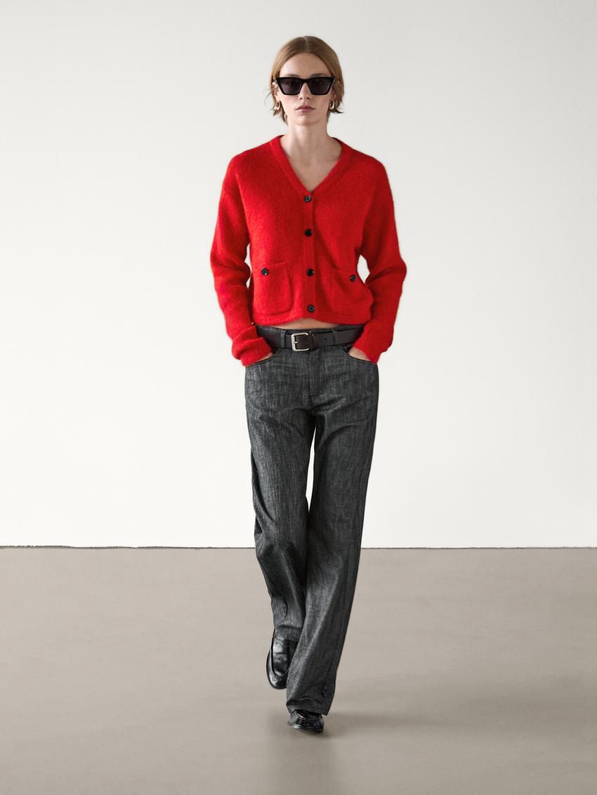 Massimo Dutti V-neck Alpaca Blend Women Cardigan Red | US-QD5410786