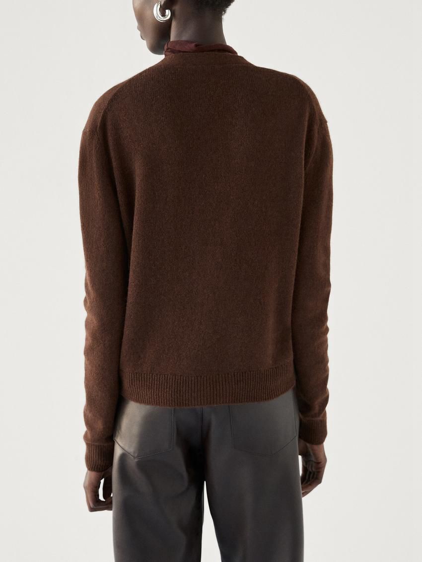 Massimo Dutti V-neck Cashmere Women Cardigan Brown | US-BT1372605
