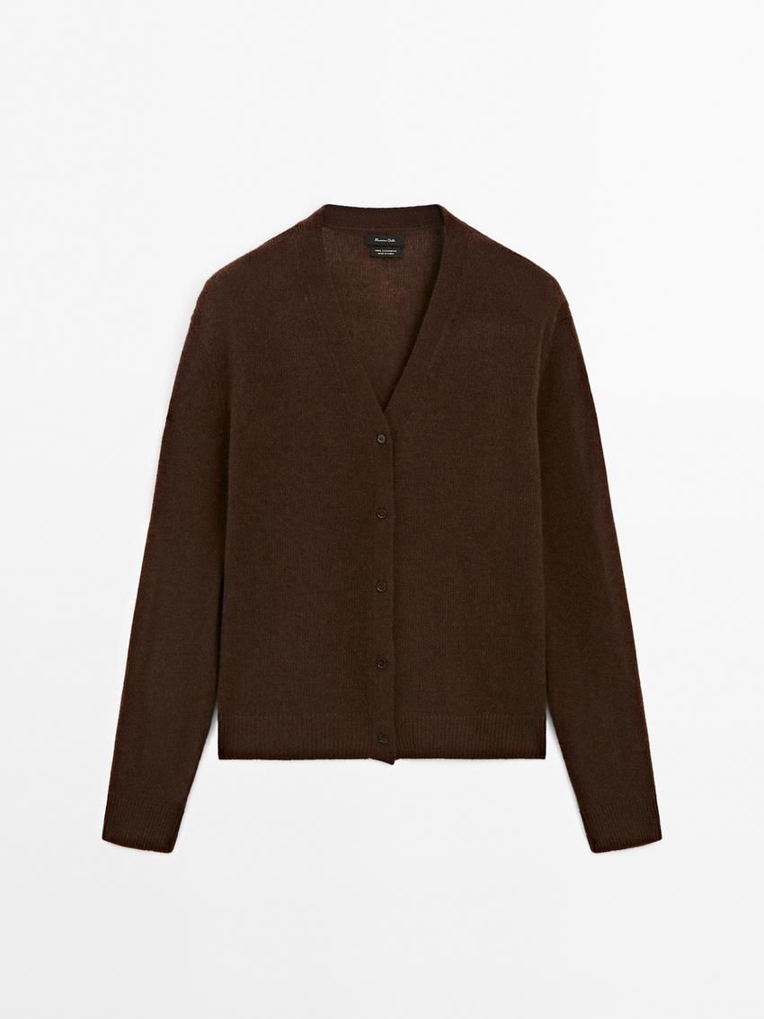 Massimo Dutti V-neck Cashmere Women Cardigan Brown | US-BT1372605