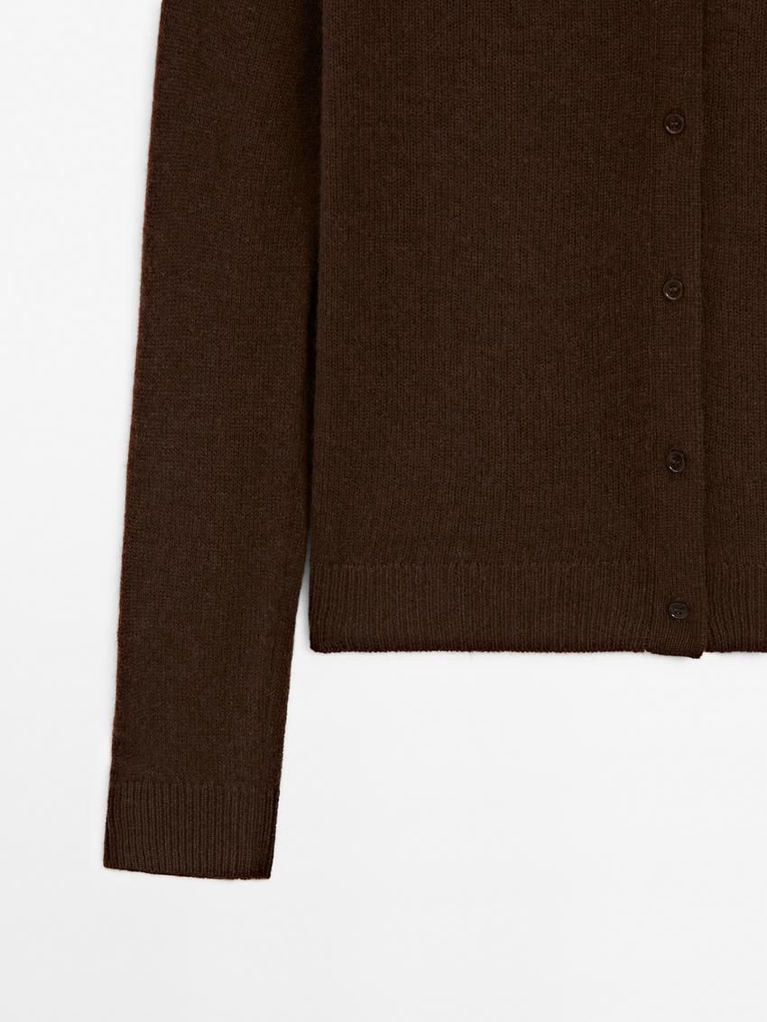 Massimo Dutti V-neck Cashmere Women Cardigan Brown | US-BT1372605