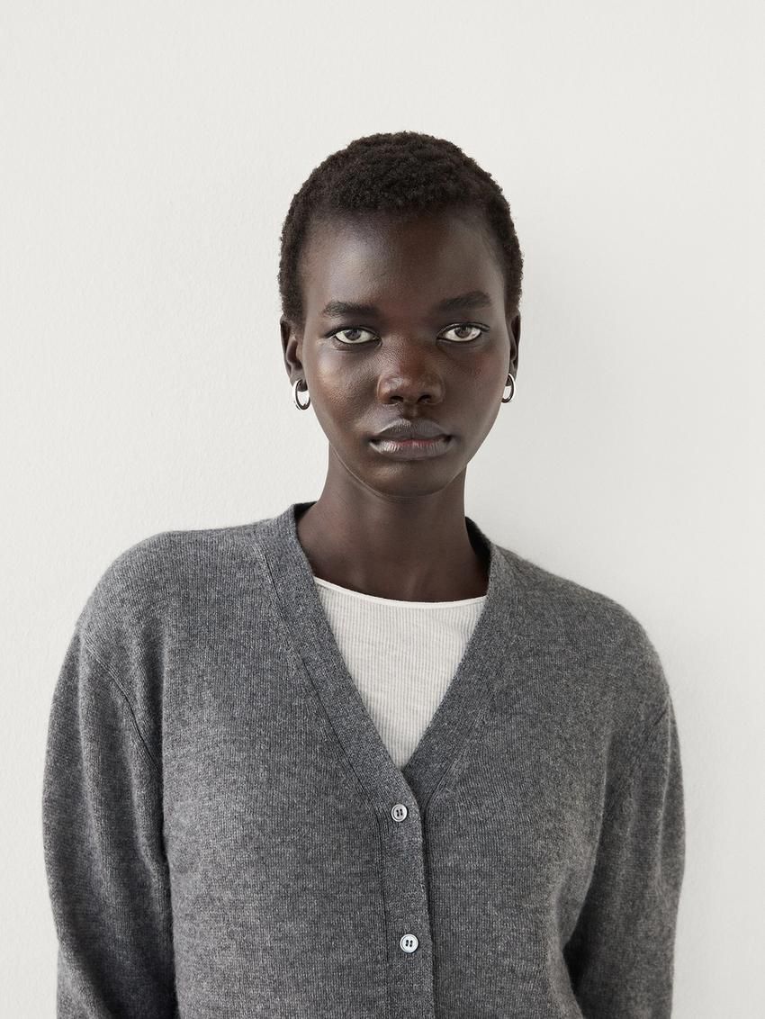 Massimo Dutti V-neck Cashmere Women Cardigan Grey | US-WQ4309785