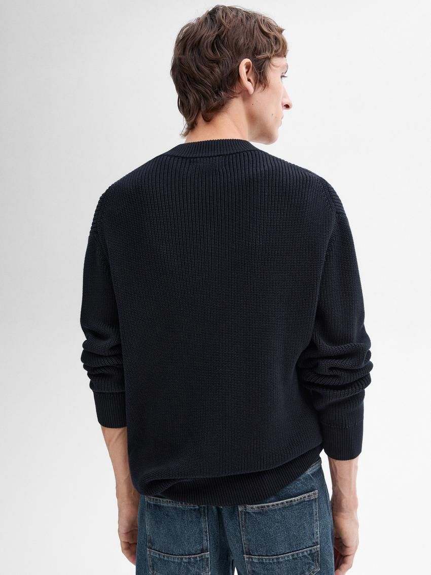 Massimo Dutti V-neck Cotton Knit Men Sweater Navy | US-PC1095843