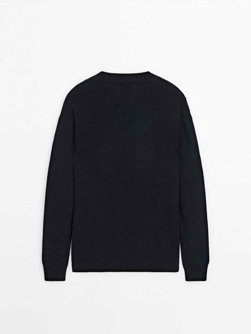 Massimo Dutti V-neck Cotton Knit Men Sweater Navy | US-PC1095843