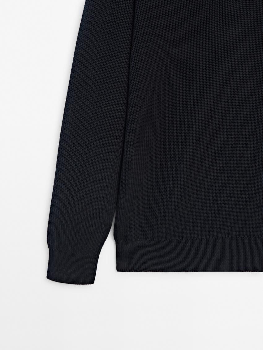 Massimo Dutti V-neck Cotton Knit Men Sweater Navy | US-PC1095843