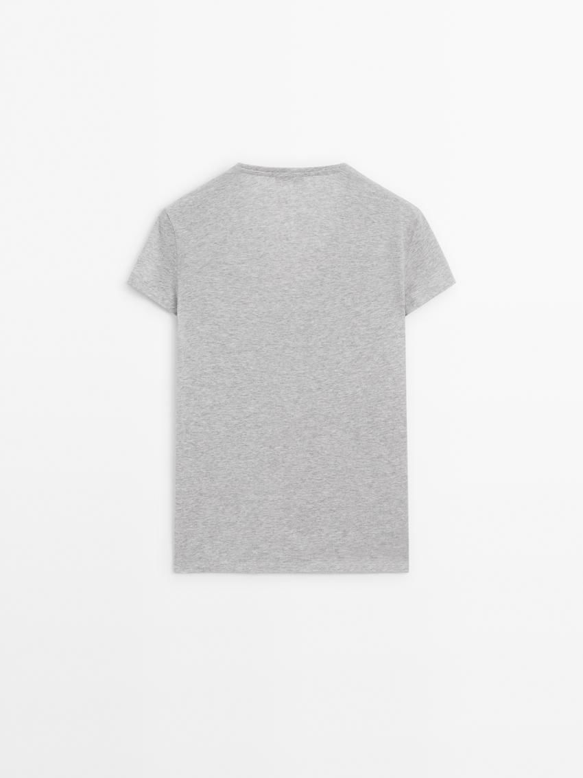 Massimo Dutti V-neck Cotton Women T-Shirt Grey | US-DJ2416790