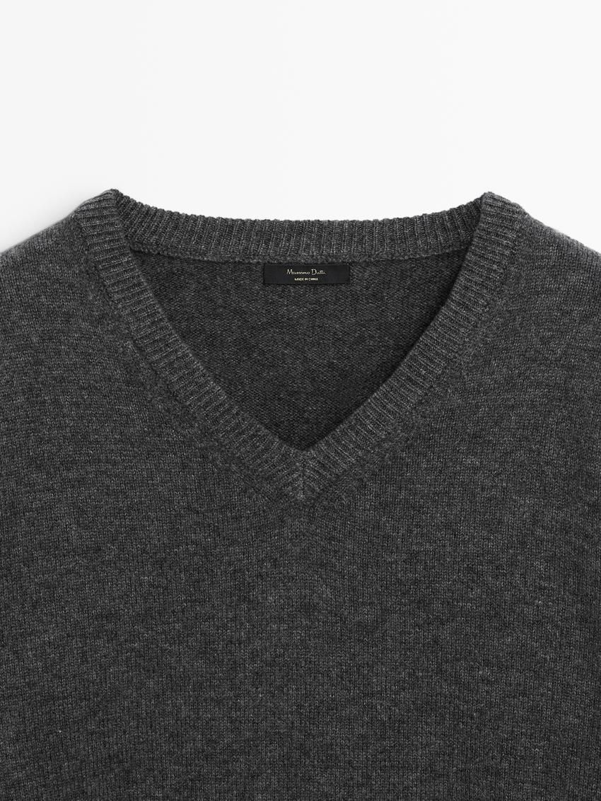 Massimo Dutti V-neck Knitted Wool Blend Women Sweater Dark Grey | US-MJ0295146