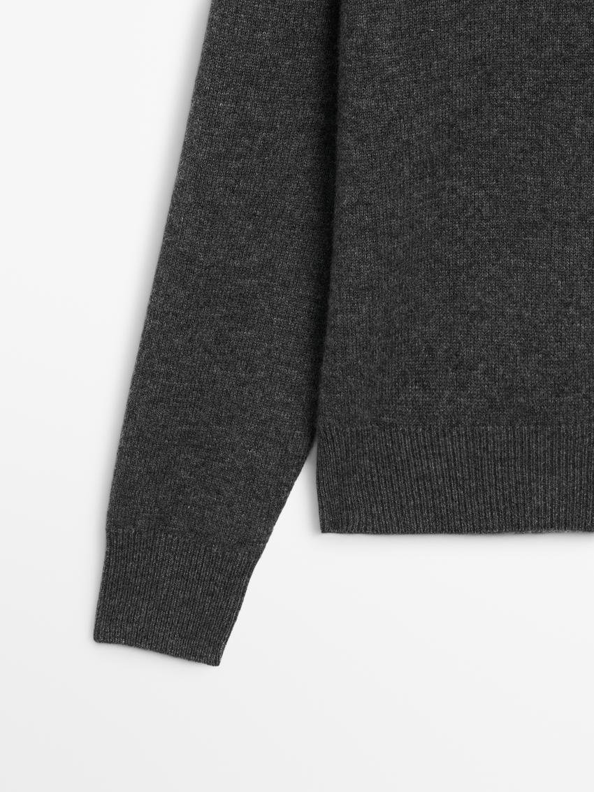 Massimo Dutti V-neck Knitted Wool Blend Women Sweater Dark Grey | US-MJ0295146