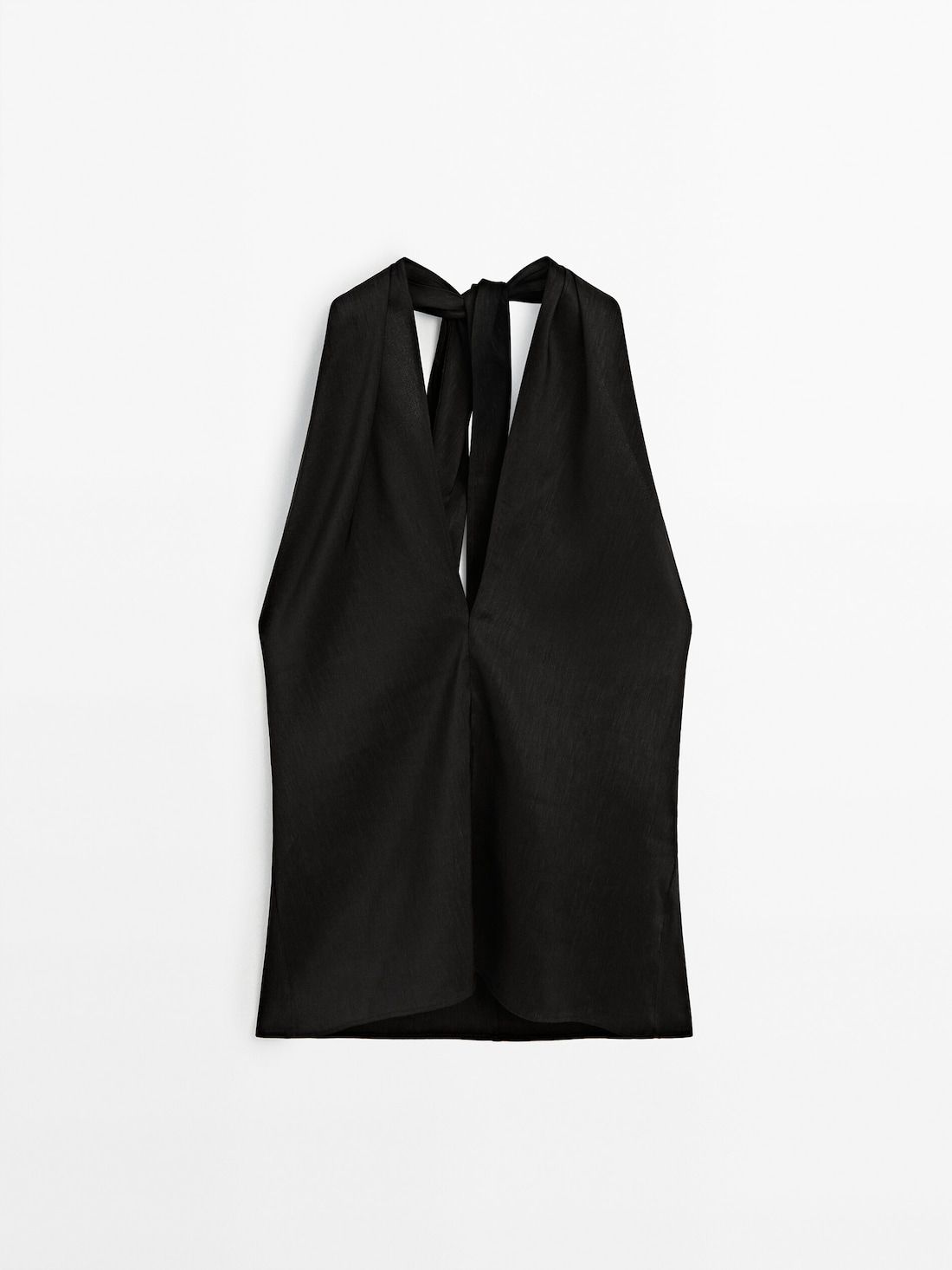 Massimo Dutti V-neck Stretch Halter Women Top Black | US-GE3870461