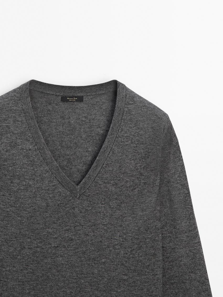 Massimo Dutti V-neck Wool Blend Women Sweater Dark Grey | US-QR3947126