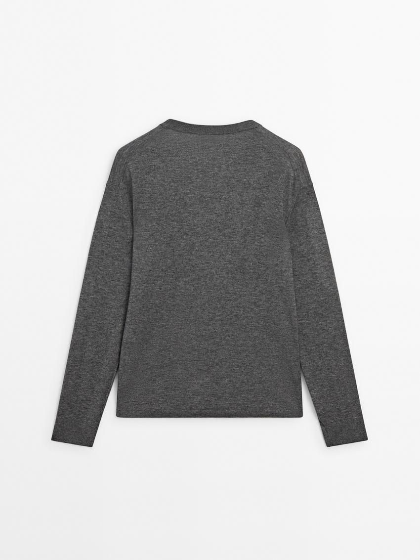 Massimo Dutti V-neck Wool Blend Women Sweater Dark Grey | US-QR3947126