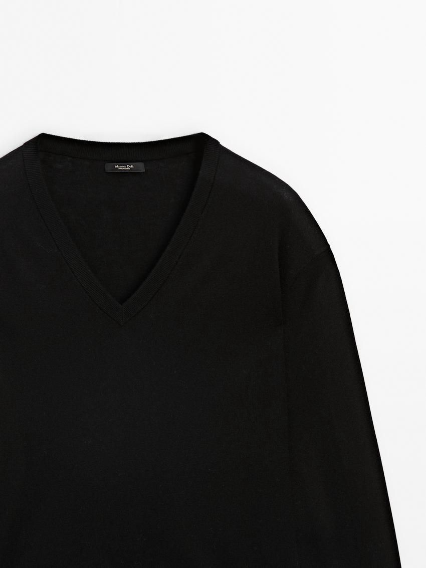 Massimo Dutti V-neck Wool Blend Women Sweater Black | US-ZO1298356