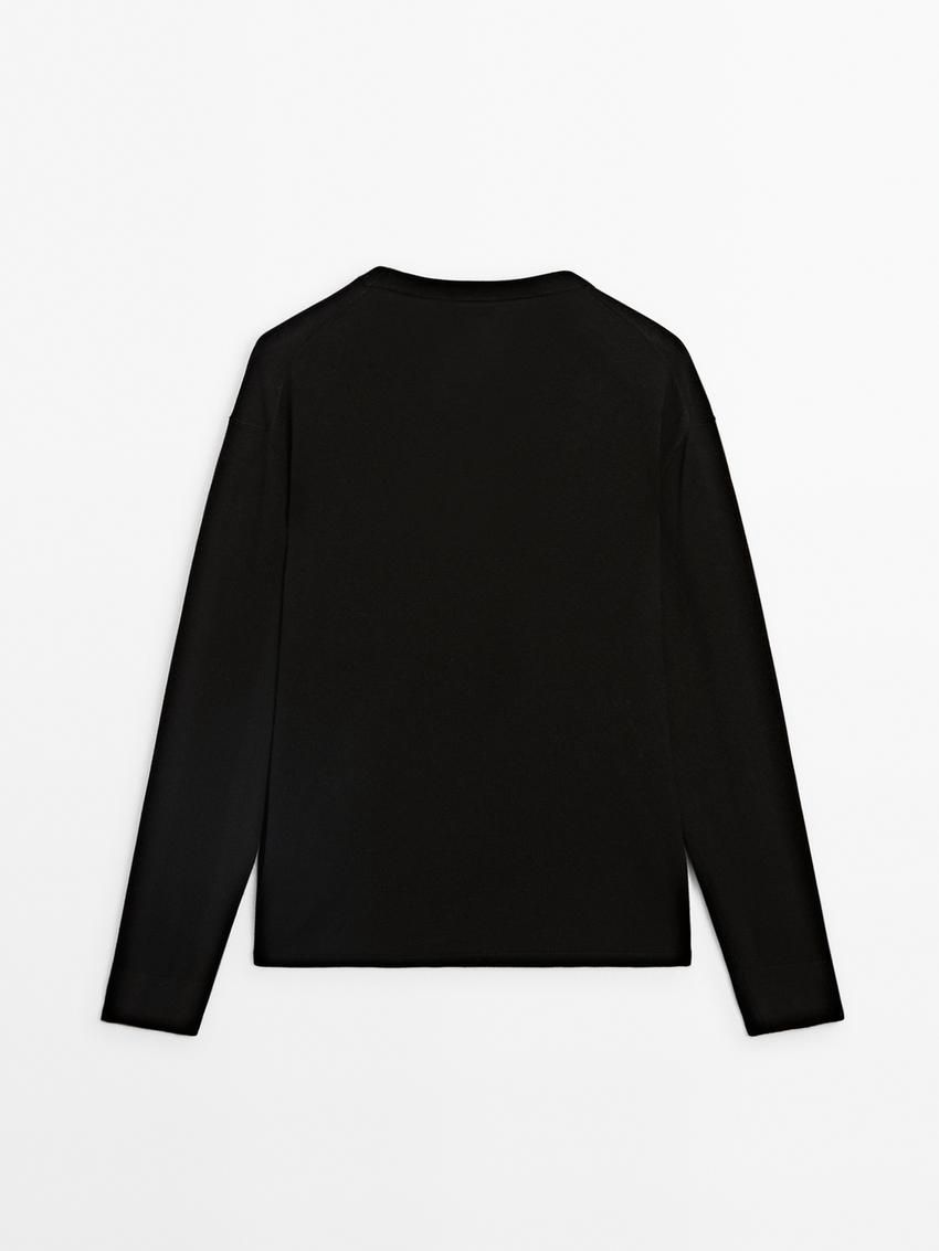 Massimo Dutti V-neck Wool Blend Women Sweater Black | US-ZO1298356