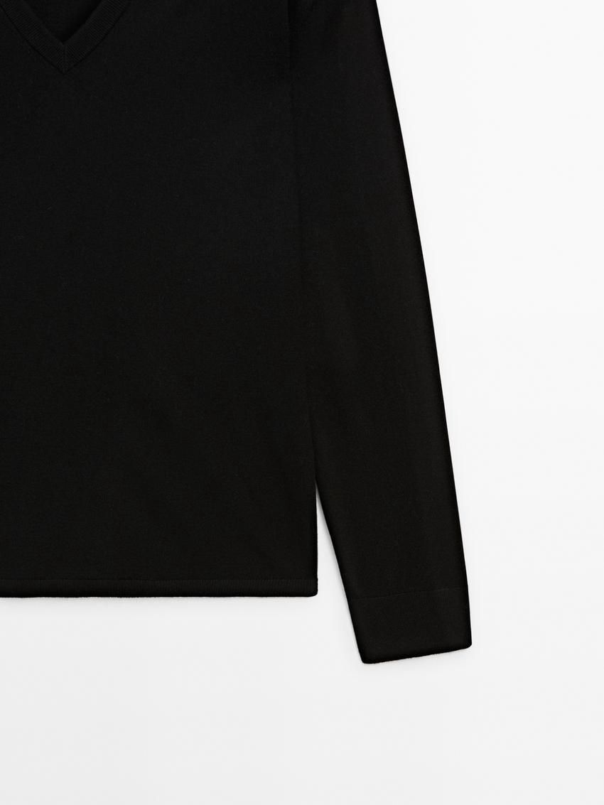 Massimo Dutti V-neck Wool Blend Women Sweater Black | US-ZO1298356