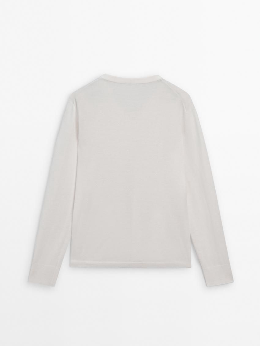 Massimo Dutti V-neck Wool Blend Women Sweater Cream | US-ZN4617835