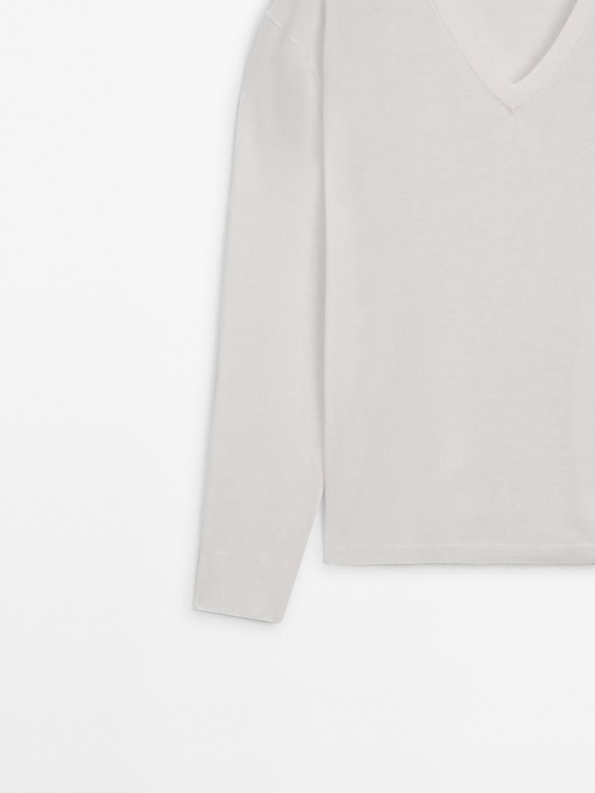Massimo Dutti V-neck Wool Blend Women Sweater Cream | US-ZN4617835