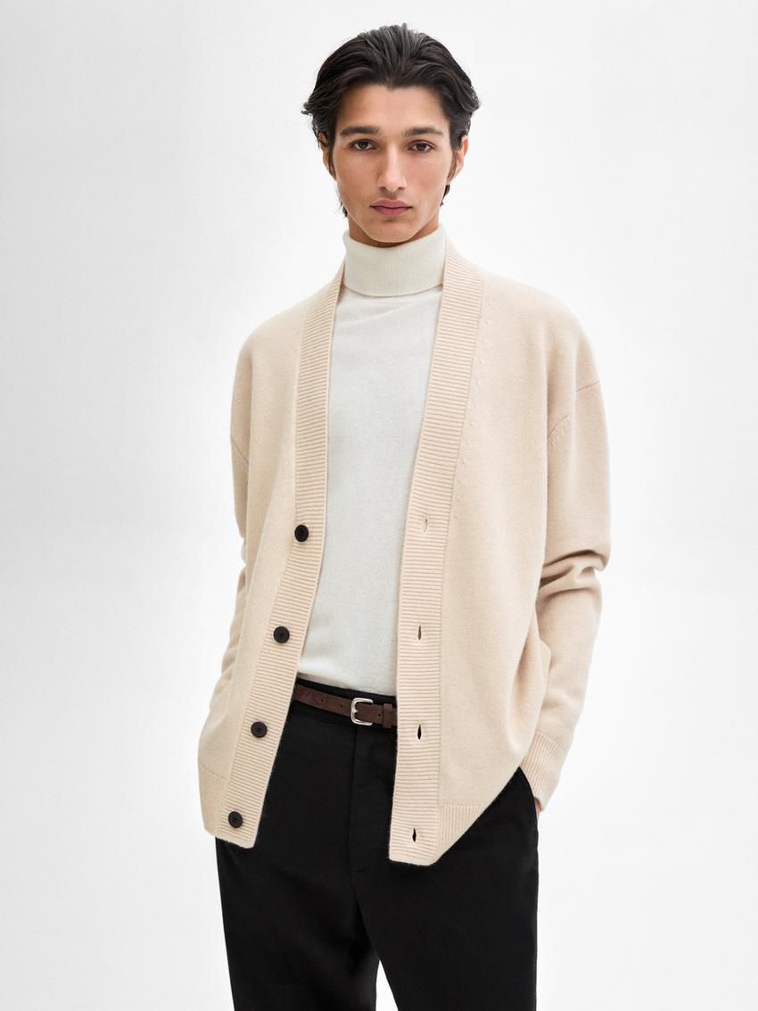 Massimo Dutti V-neck Wool Men Cardigan Beige | US-QC7036182