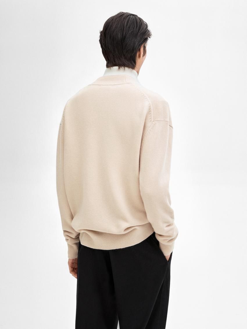 Massimo Dutti V-neck Wool Men Cardigan Beige | US-QC7036182