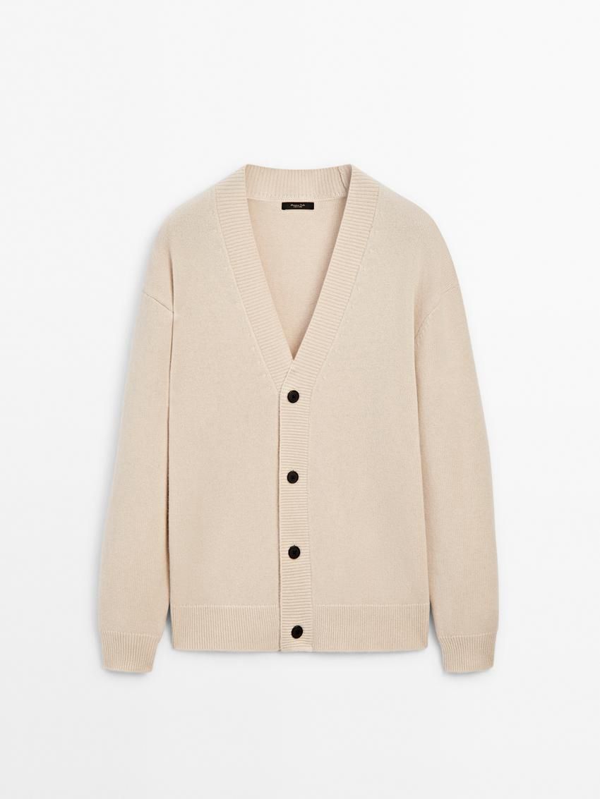 Massimo Dutti V-neck Wool Men Cardigan Beige | US-QC7036182