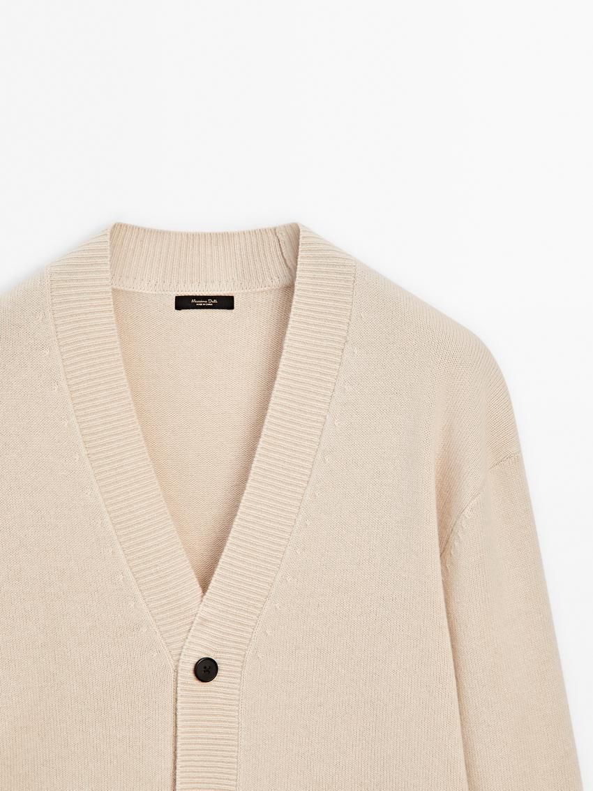 Massimo Dutti V-neck Wool Men Cardigan Beige | US-QC7036182