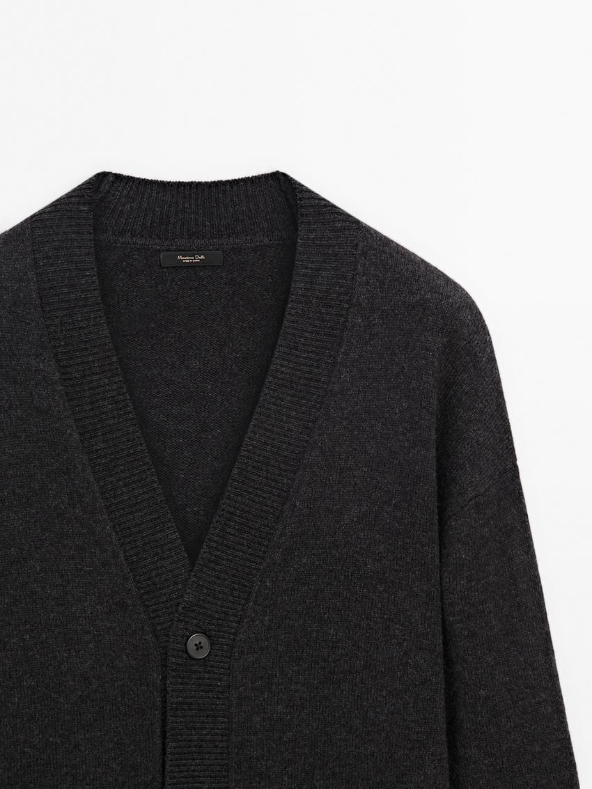 Massimo Dutti V-neck Wool Men Cardigan Dark Grey | US-ZJ6547093