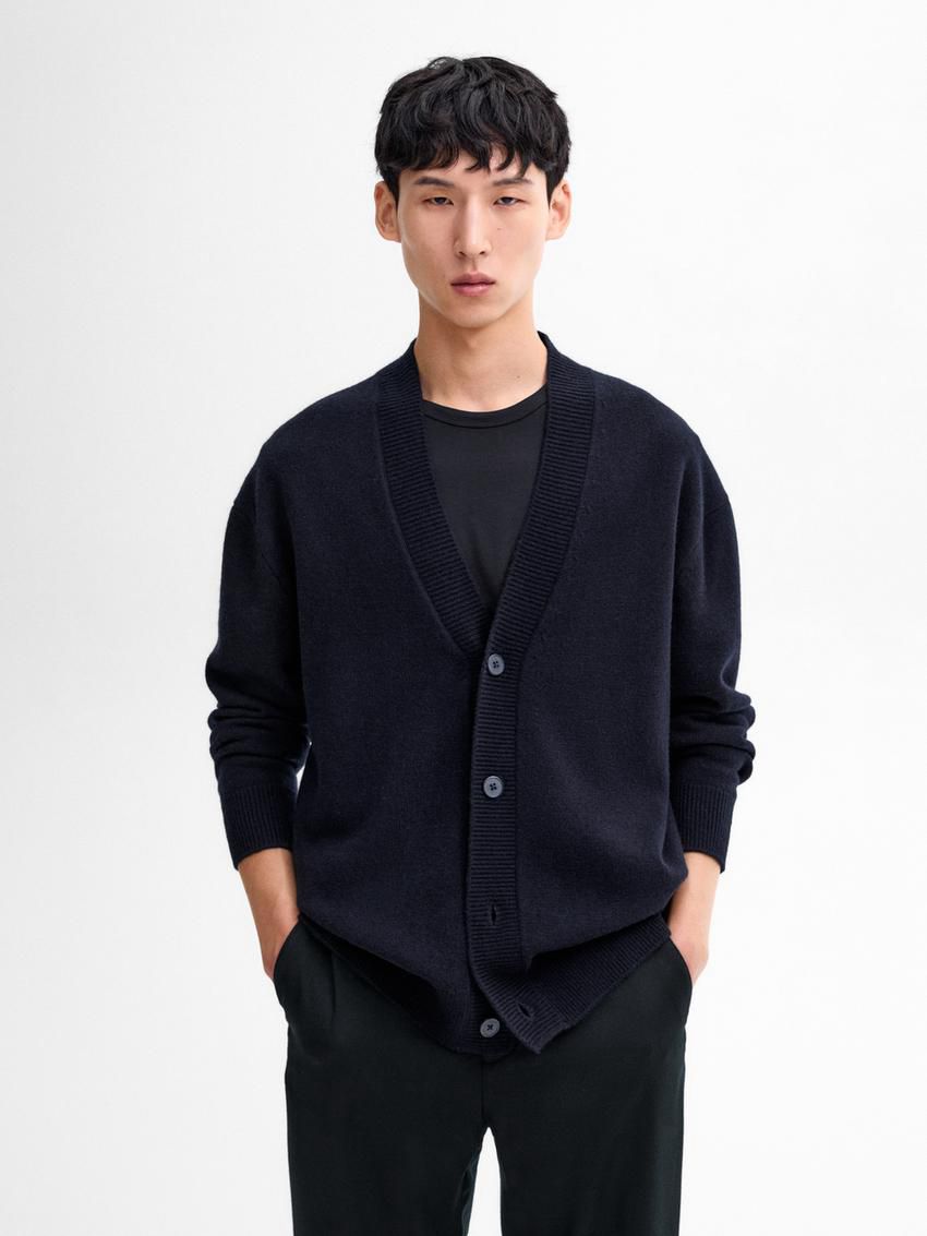 Massimo Dutti V-neck Wool Men Cardigan Navy | US-IJ5289160