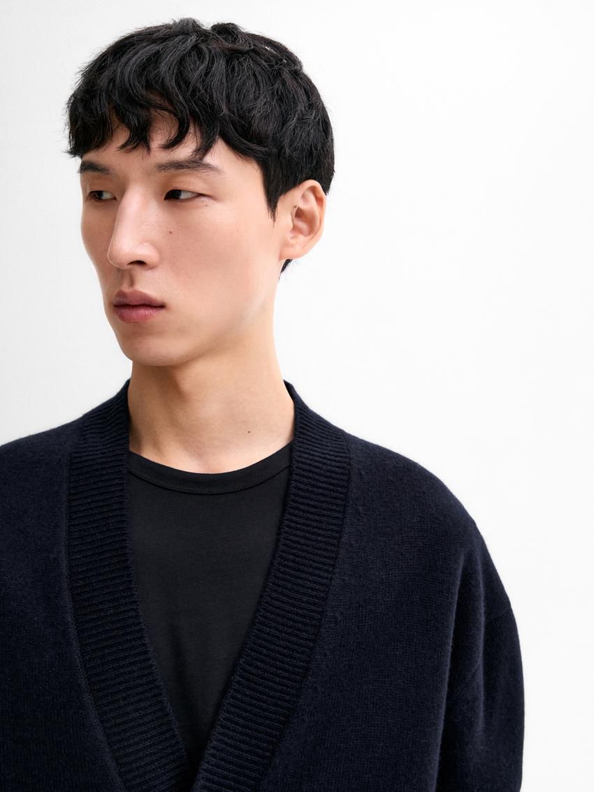 Massimo Dutti V-neck Wool Men Cardigan Navy | US-IJ5289160
