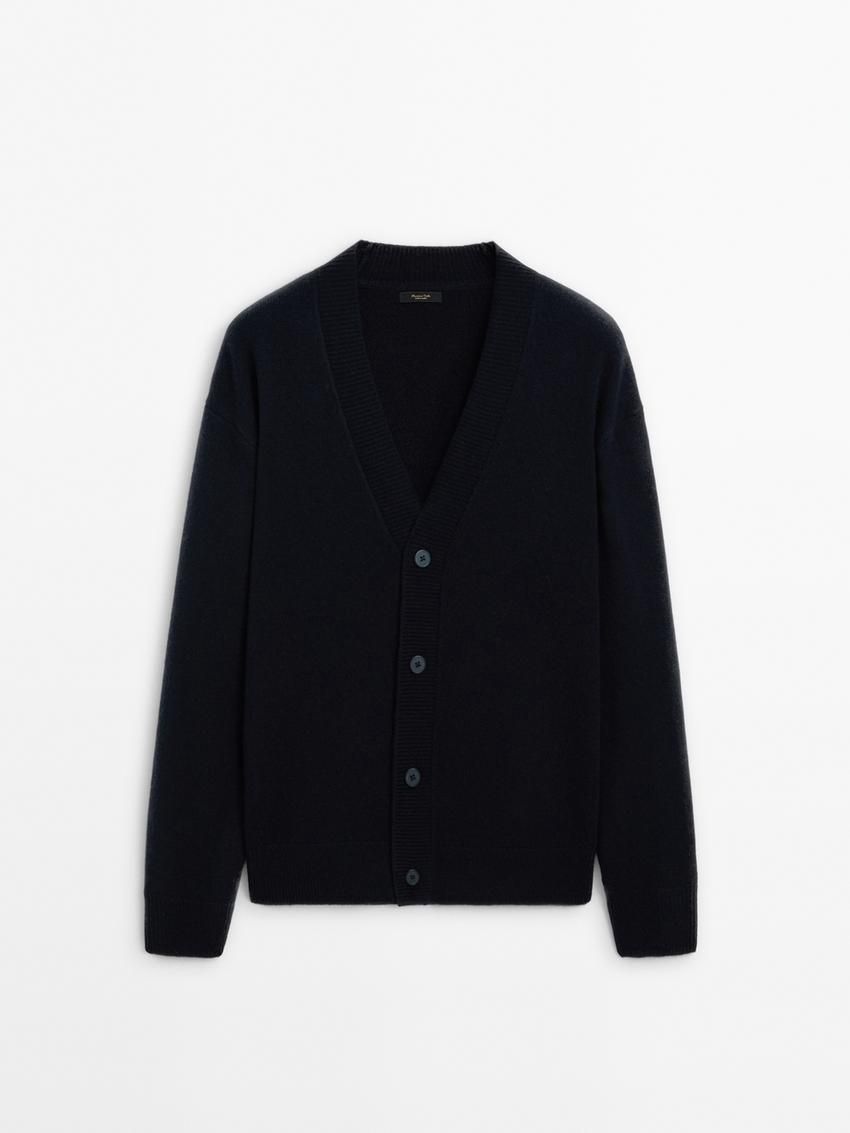 Massimo Dutti V-neck Wool Men Cardigan Navy | US-IJ5289160