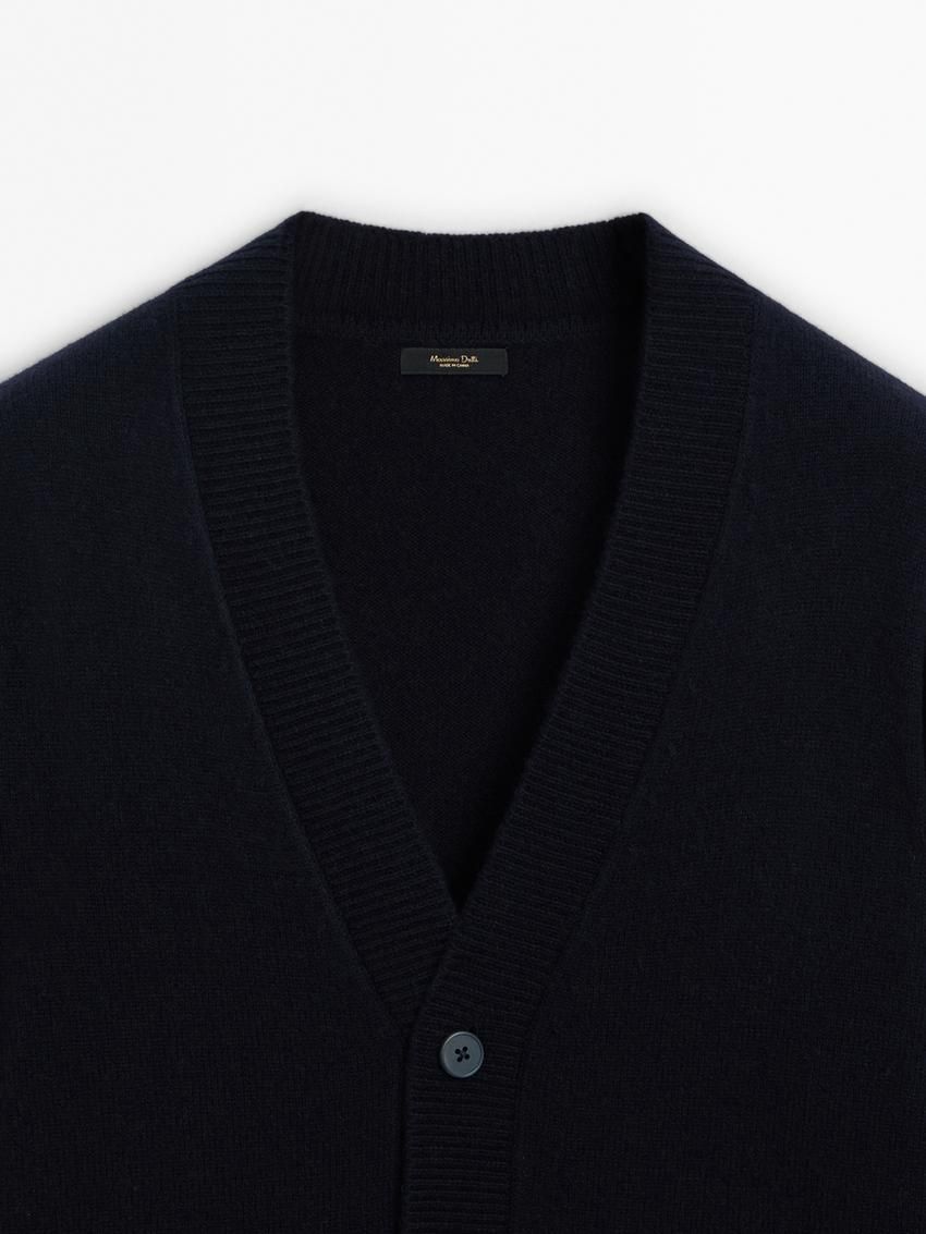 Massimo Dutti V-neck Wool Men Cardigan Navy | US-IJ5289160