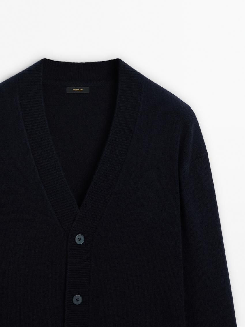 Massimo Dutti V-neck Wool Men Cardigan Navy | US-IJ5289160