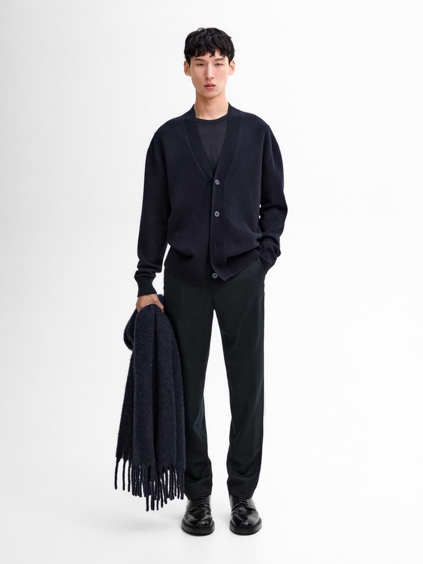 Massimo Dutti V-neck Wool Men Cardigan Navy | US-IJ5289160