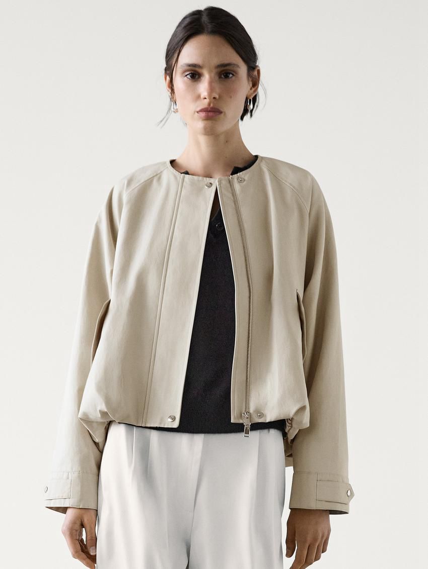 Massimo Dutti Voluminous Back Women Bomber Jacket Cream | US-BO7284015
