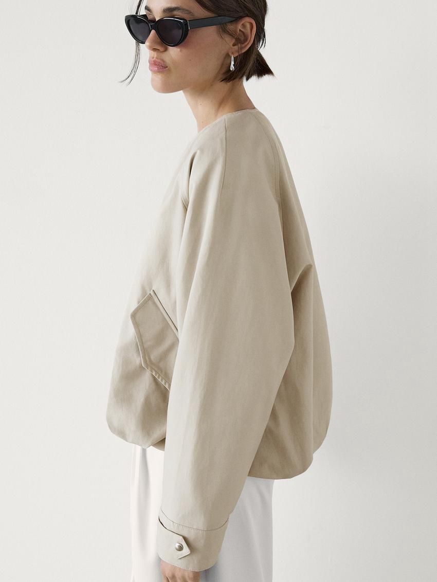 Massimo Dutti Voluminous Back Women Bomber Jacket Cream | US-BO7284015