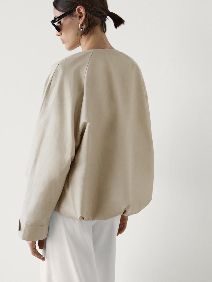 Massimo Dutti Voluminous Back Women Bomber Jacket Cream | US-BO7284015