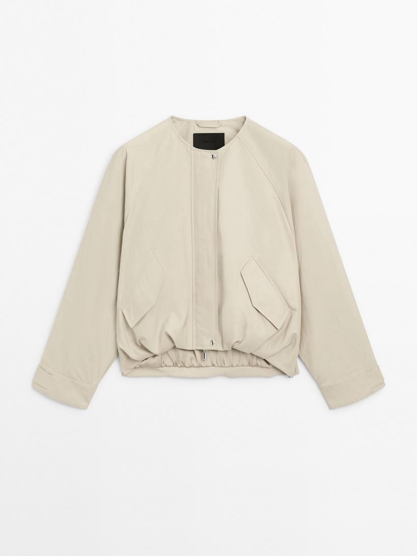 Massimo Dutti Voluminous Back Women Bomber Jacket Cream | US-BO7284015