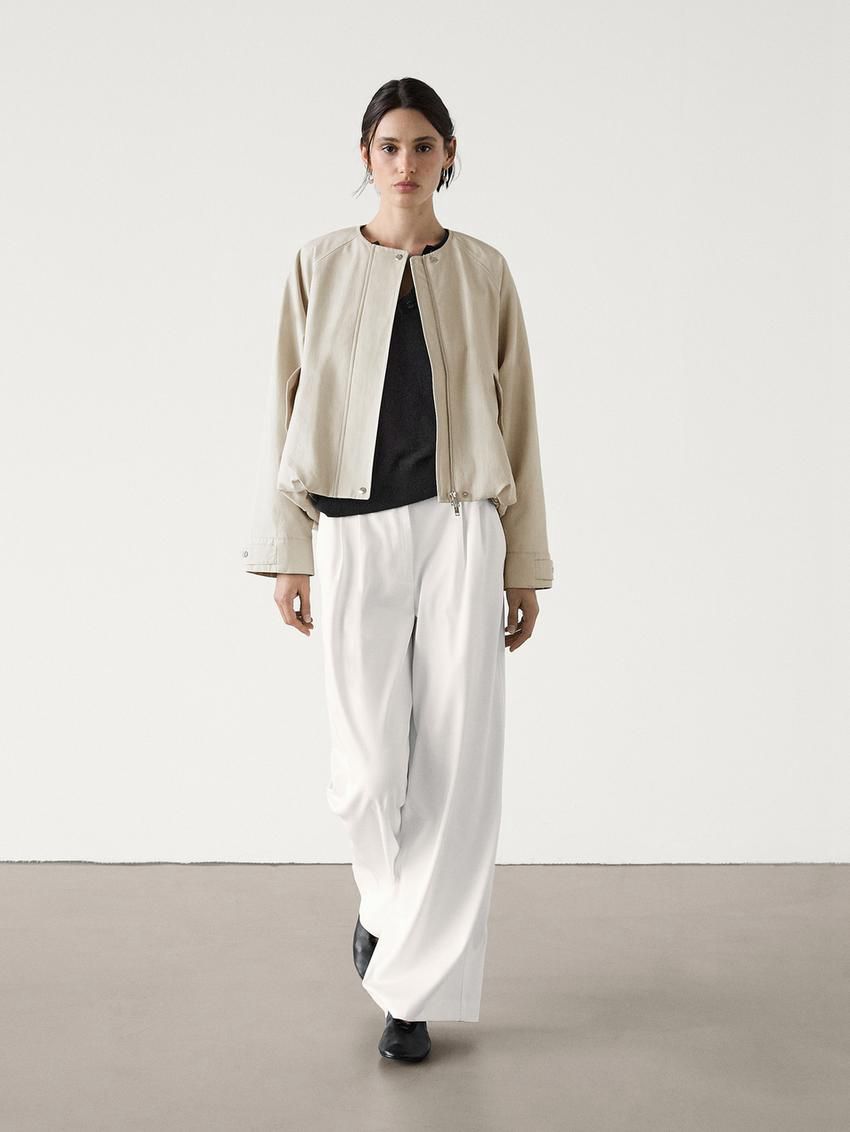 Massimo Dutti Voluminous Back Women Bomber Jacket Cream | US-BO7284015