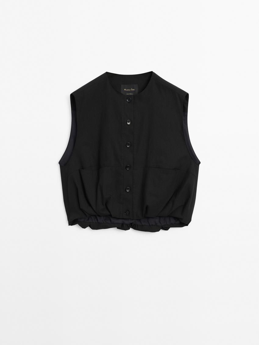 Massimo Dutti Voluminous With Opening And Buttons Women Vest Black | US-VN8306251