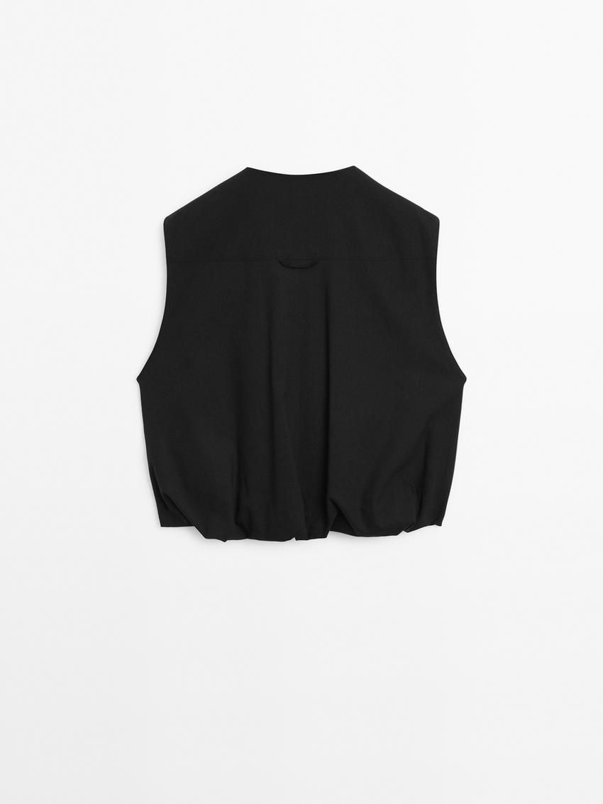 Massimo Dutti Voluminous With Opening And Buttons Women Vest Black | US-VN8306251