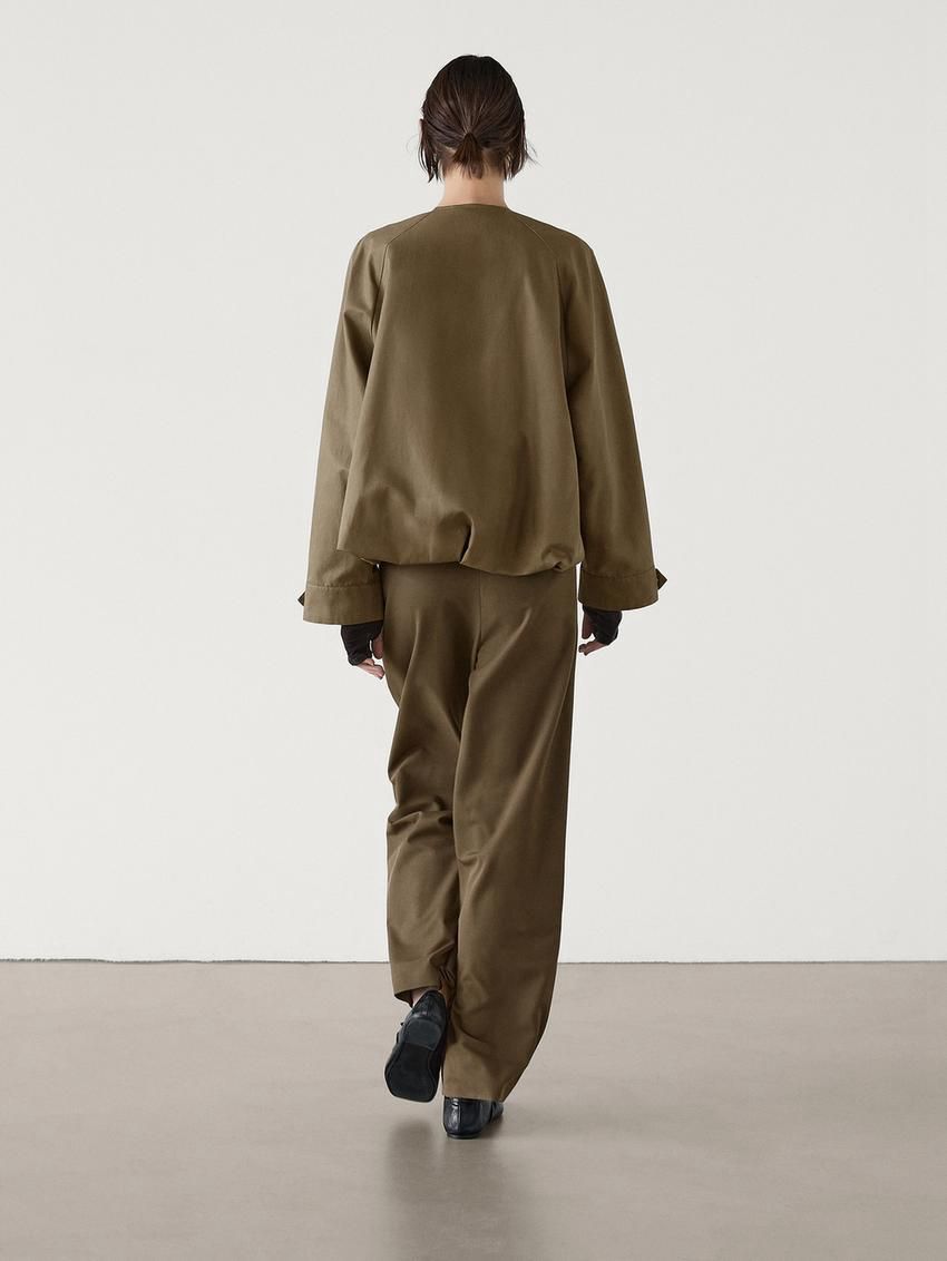 Massimo Dutti Voluminouswith Pockets Women Bomber Jacket Olive | US-DL5318049