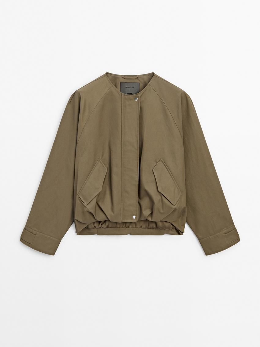 Massimo Dutti Voluminouswith Pockets Women Bomber Jacket Olive | US-DL5318049