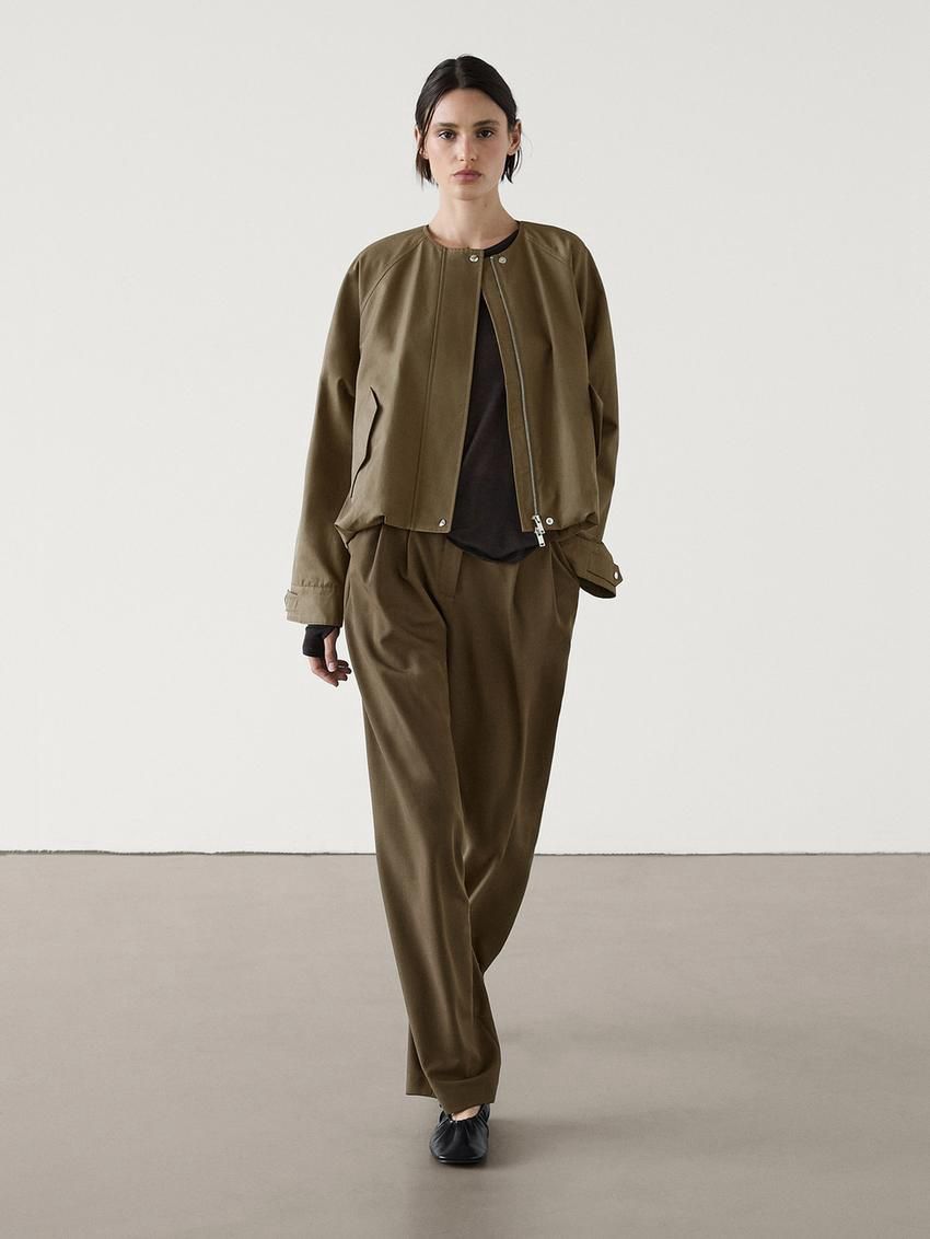 Massimo Dutti Voluminouswith Pockets Women Bomber Jacket Olive | US-DL5318049