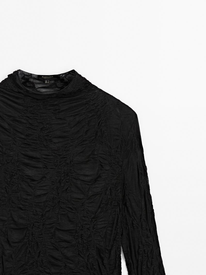 Massimo Dutti Waffle-knit Finish Women T-Shirt Black | US-VM2785340
