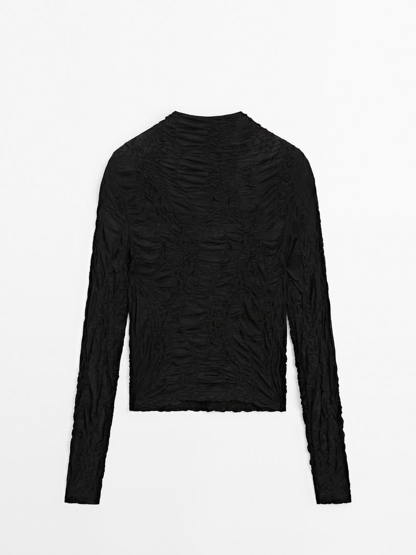 Massimo Dutti Waffle-knit Finish Women T-Shirt Black | US-VM2785340