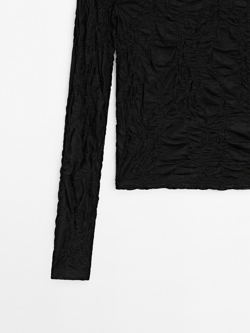 Massimo Dutti Waffle-knit Finish Women T-Shirt Black | US-VM2785340