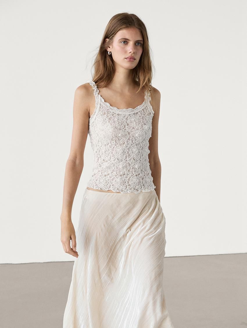 Massimo Dutti Waffle-knit Strappy Women Top Cream | US-EB3427506