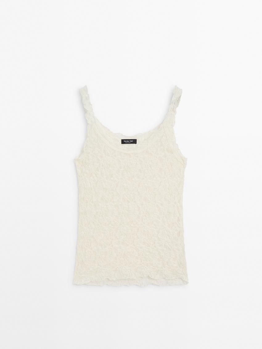 Massimo Dutti Waffle-knit Strappy Women Top Cream | US-EB3427506